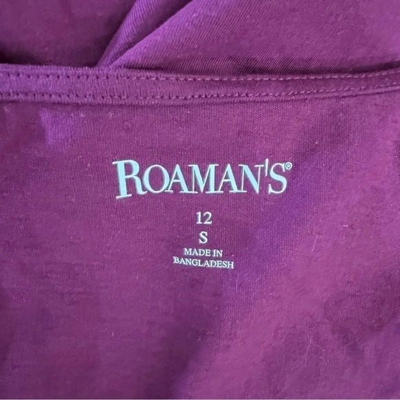 Roamans Dark Purple Top Size 12 Square Neckline Short Sleeves Stretch Blouse - Picture 4 of 4
